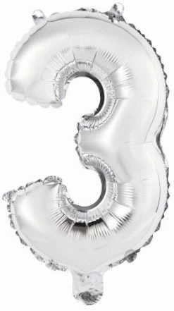 Amscan® - Folienballon Mini Zahl 3 Silber, 35 Cm
